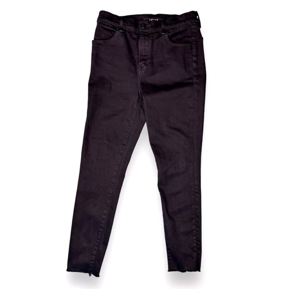 J Brand Skinny Jeans Black Mid Rise Raw Hem Size 27